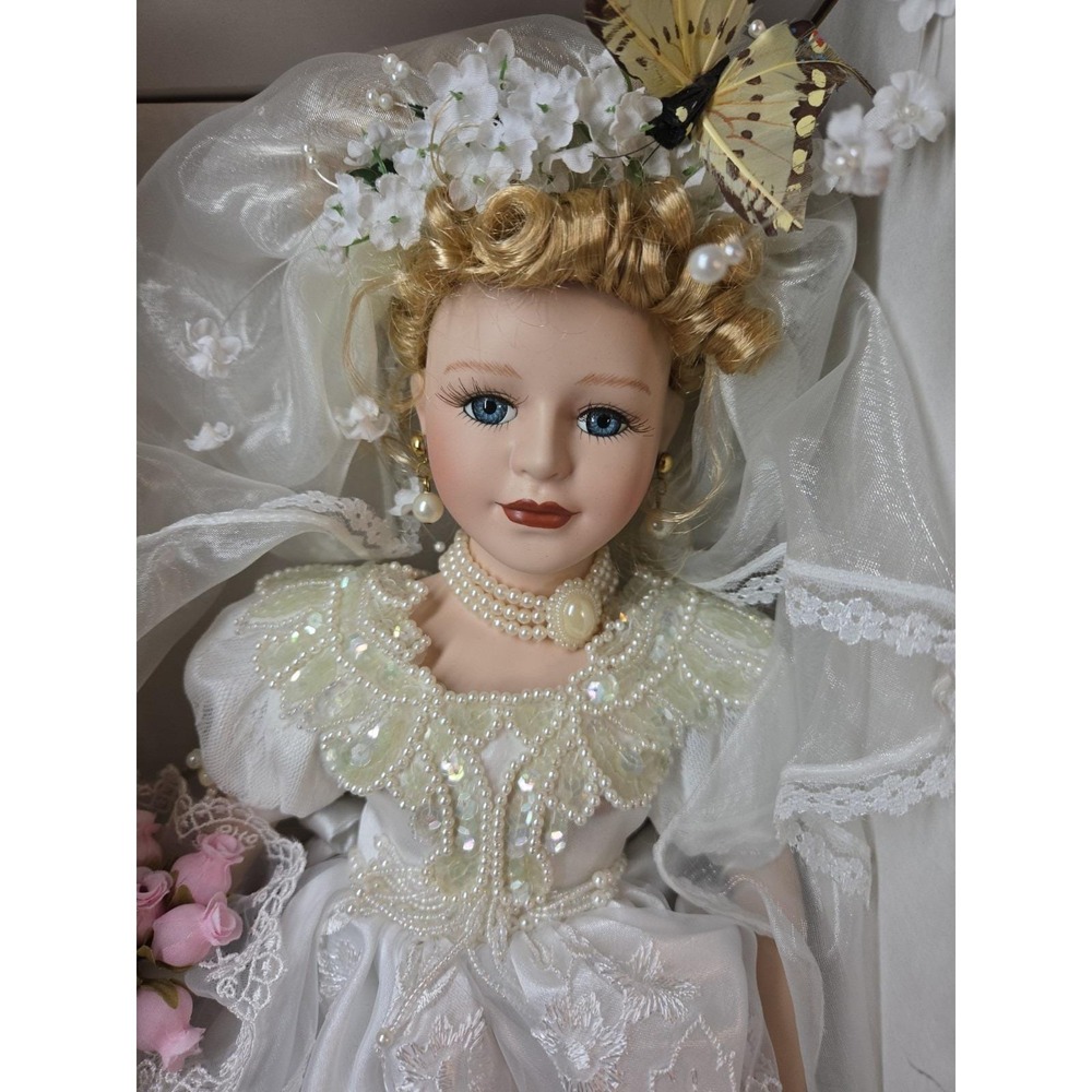 Butterfly Kisses Porcelain Doll Bride Precious Collectible Blonde Hair - Wedding